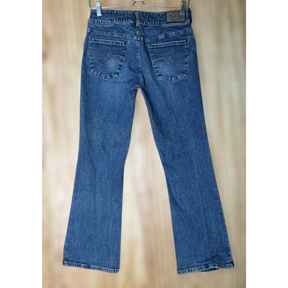 Y2K Silver Jeans Womens Size 29 Low Rise Dark Wash Bootcut Flare Denim Stretch - Picture 6 of 12